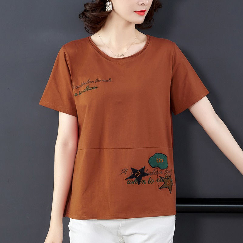 大码女装夏纯棉女2020年夏季新款韩版短袖衣服女妈妈棉t桖上衣潮