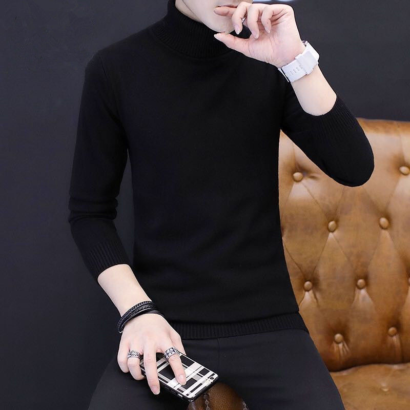 Autumn and winter high collar sweater for men, middle-aged and young men's bottoming shirt, round neck sweater, plush and thickened warm top sweater