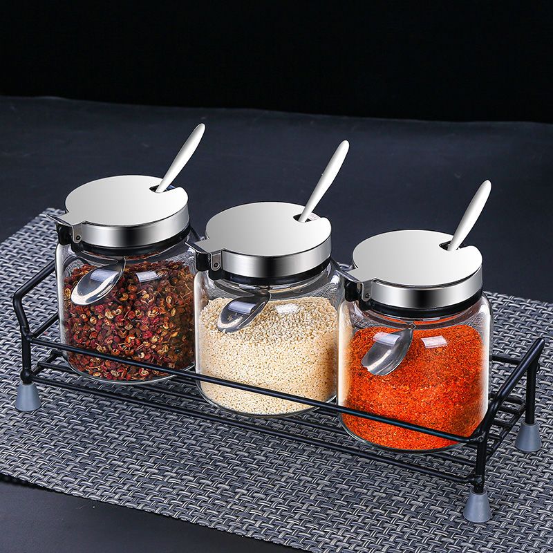 厨房玻璃调料盒组合装家用装盐的调味罐套装调料瓶油盐罐子佐料盒