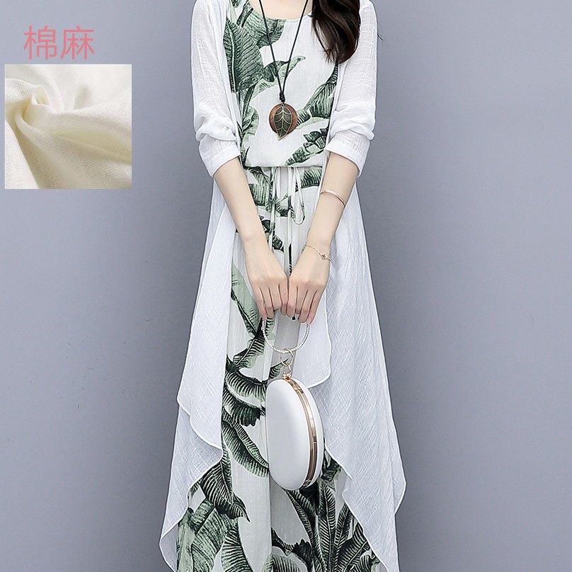 Hubei Haohuo cotton hemp good quality cotton hemp skirt suit fashion foreign style new dress two piece set
