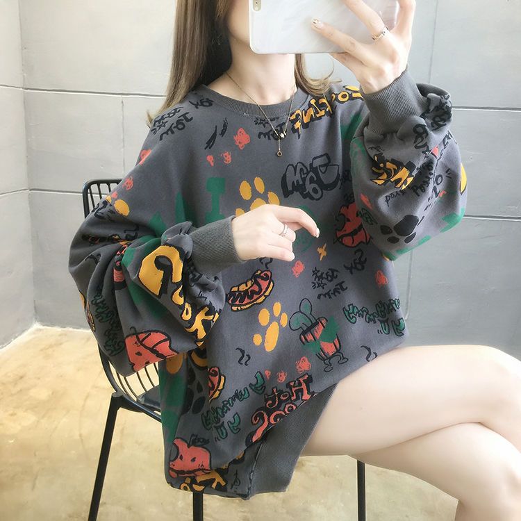 Early autumn bodyguard women spring and autumn Korean loose BF lazy style thin style versatile Hong Kong style chic top