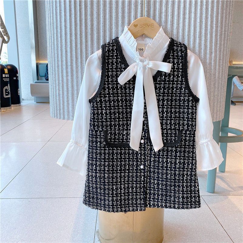 Autumn 2020 girls' small fragrance medium length vest dress Korean version girls' fashionable dress children's wear