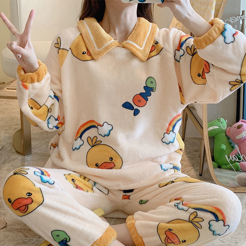 睡衣女秋冬季法蘭絨韓版甜美可愛公主風家居服珊瑚絨加厚保暖套裝