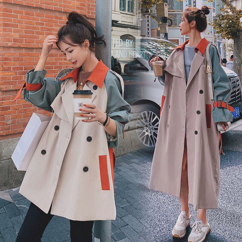 Large women's windbreaker women's middle long British style fall 2020 new style fat little sister with belly covering and thin coat