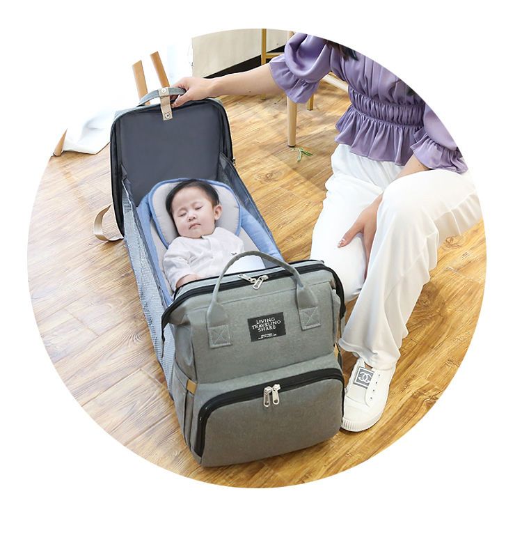 便携式可躺妈咪包折叠婴儿床大容量多功能母婴包宝妈外出双肩背包