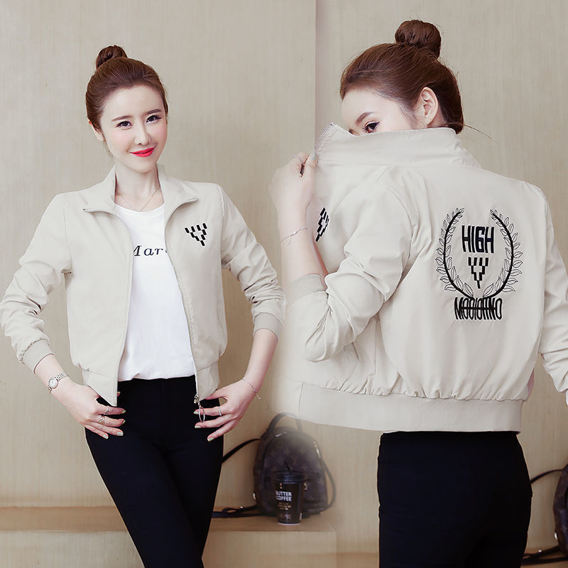 [Double-layered lining] Short coat jacket for women  spring and autumn new versatile Korean style casual stand-up collar baseball uniform