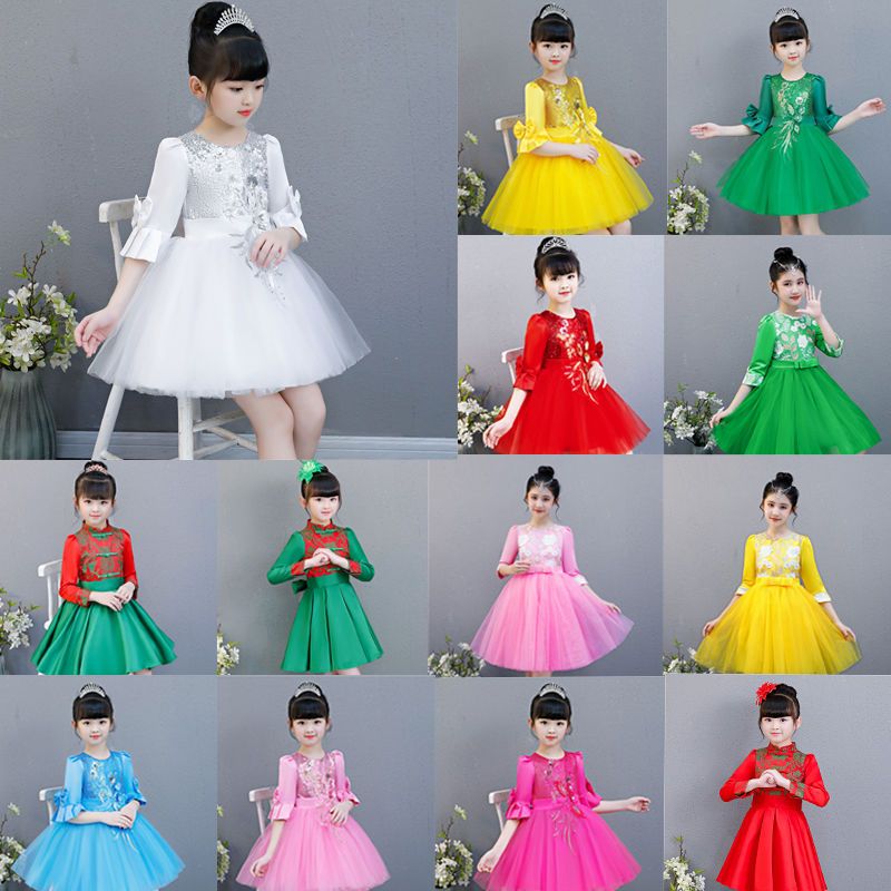 New girls autumn and winter long-sleeved princess dress piano guzheng dance performance small host dress student chorus dress