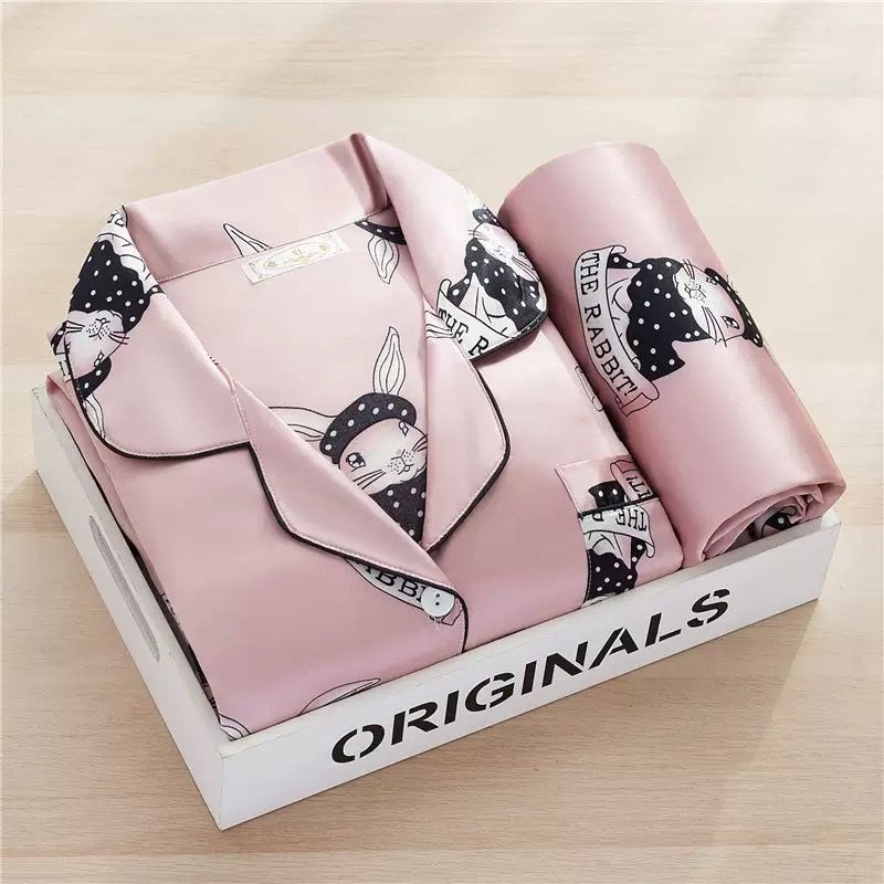 M-5XL 睡衣女春夏冰絲韓版性感長袖加大碼秋冬季仿真絲短袖家居服