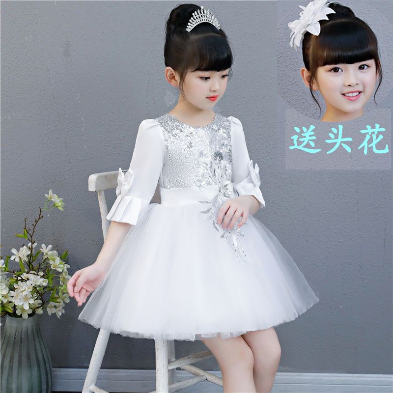 女童公主蓬蓬纱裙元旦演出服儿童白色舞蹈表演服装幼儿园合唱服装