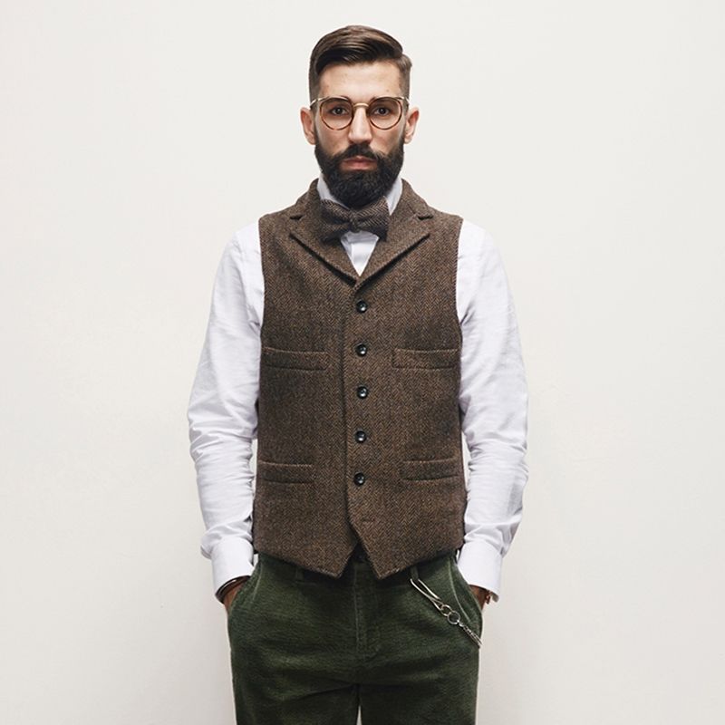 Spring and winter new casual men's British retro suit vest casual trend woolen herringbone waistcoat