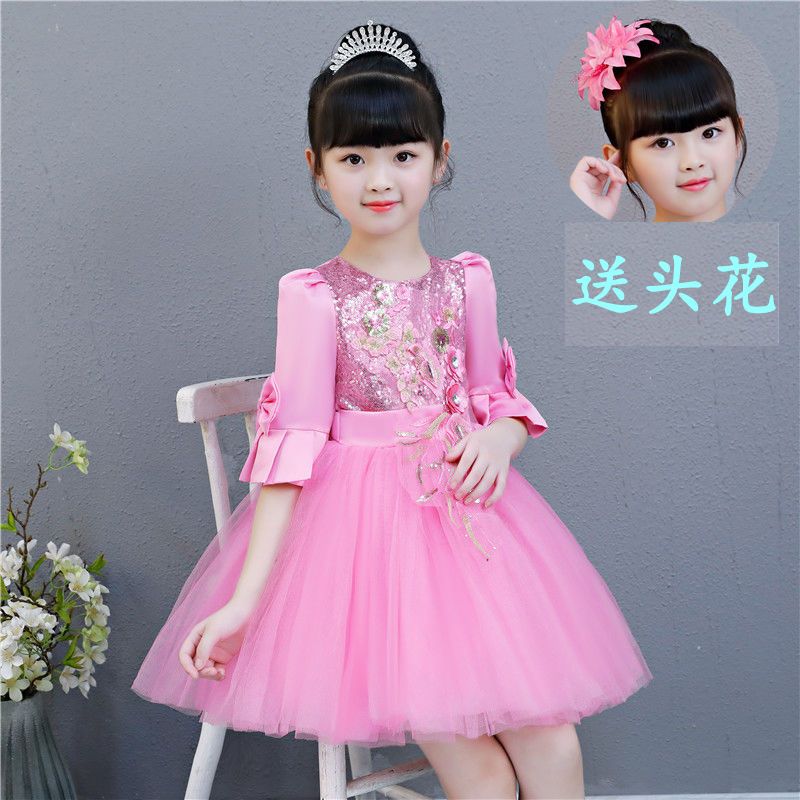 New girls autumn and winter long-sleeved princess dress piano guzheng dance performance small host dress student chorus dress