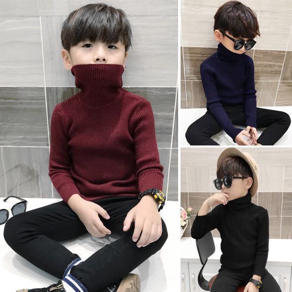 Boys and girls' sweater Pullover high neck autumn and winter Plush children's sweater