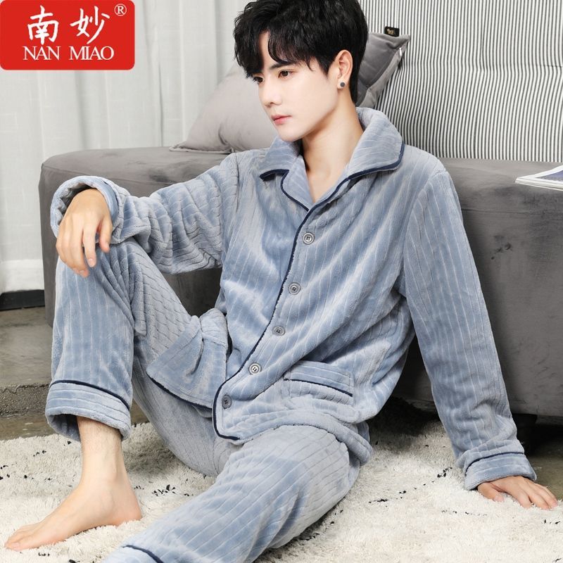 Pajamas men's autumn and winter coral Plush thickened Korean flannel large long sleeve home suit winter warm suit