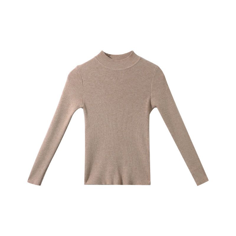 Autumn semi-turtle collar slim long-sleeved knitted bottoming 2024 new shirt women's black pullover sweater gentle top