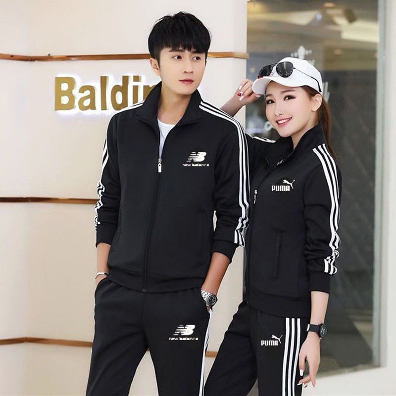 ADI three bar lovers sports suit men's and women's sportswear spring and autumn Korean large size slim running clothes