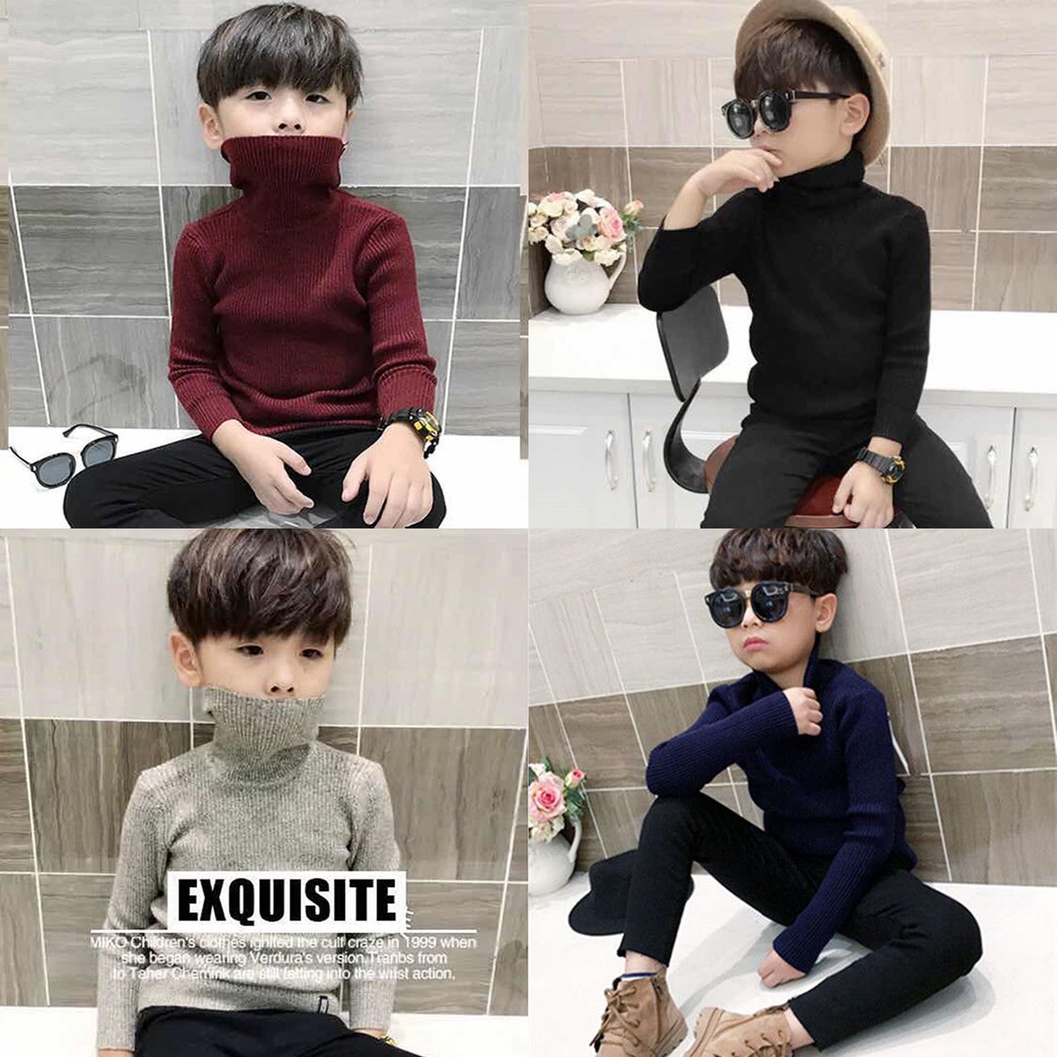 Boys and girls' sweater Pullover high neck autumn and winter Plush children's sweater