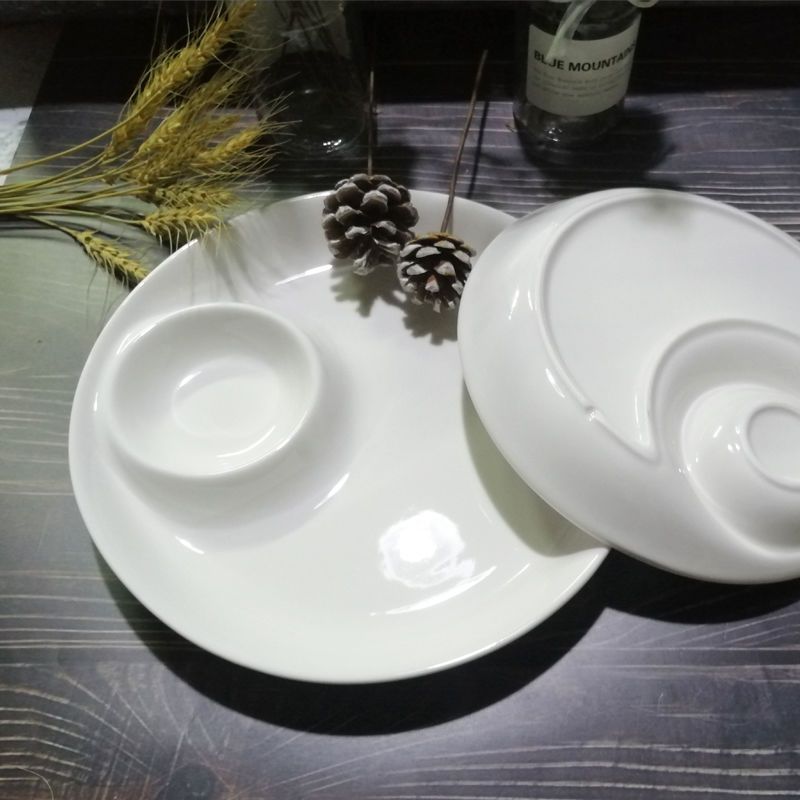 饺子盘 虾盘子母盘陶瓷盘 白色家用盘子餐具带醋碟分格盘 凉菜盘