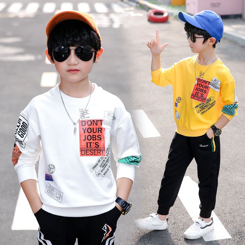 95% cotton boys long-sleeved t-shirt autumn tops  children's bottoming shirt, medium and large children's fleece sweatshirt, loose and trendy style