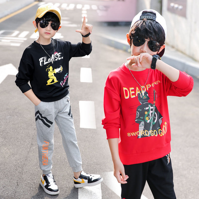 95% cotton boys long-sleeved t-shirt autumn tops  children's bottoming shirt, medium and large children's fleece sweatshirt, loose and trendy style