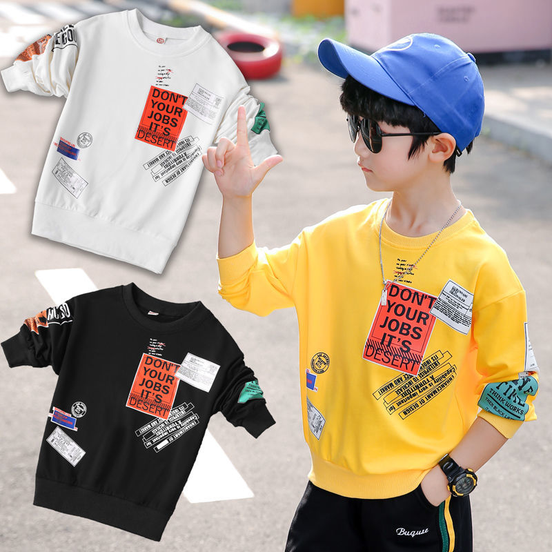 95% cotton boys long-sleeved t-shirt autumn tops 2022 children's bottoming shirt, medium and large children's fleece sweatshirt, loose and trendy style