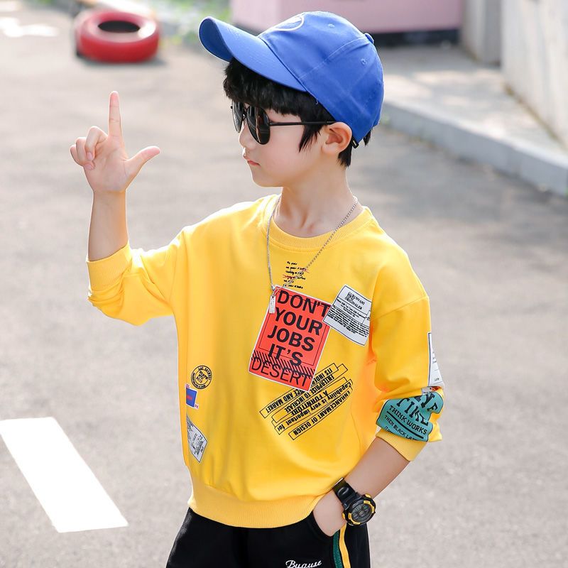 95% cotton boys long-sleeved t-shirt autumn tops 2022 children's bottoming shirt, medium and large children's fleece sweatshirt, loose and trendy style