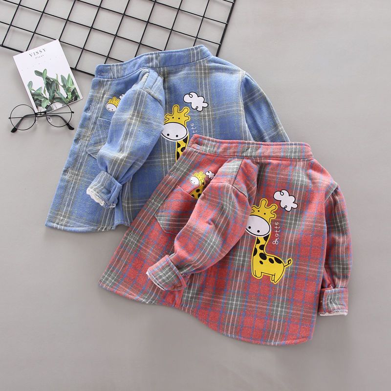 Children's Plush shirt Cotton autumn and winter children's warm shirt baby Plaid bottom coat children's coat Korean version