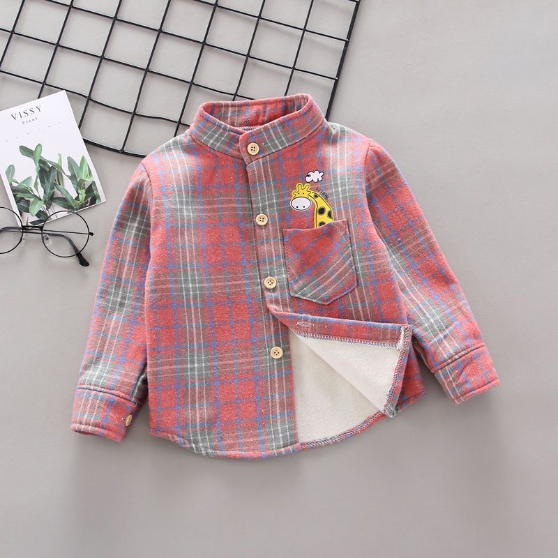 Children's Plush shirt Cotton autumn and winter children's warm shirt baby Plaid bottom coat children's coat Korean version