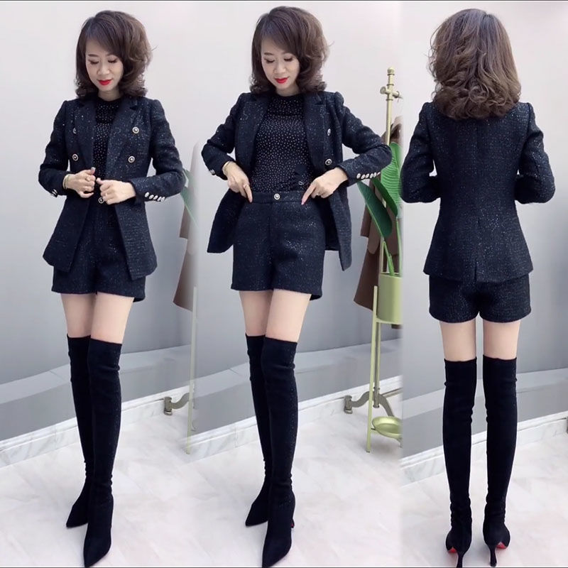 短褲時尚兩件套秋冬新洋氣修身呢子網紅氣質西服外套小香風套裝女