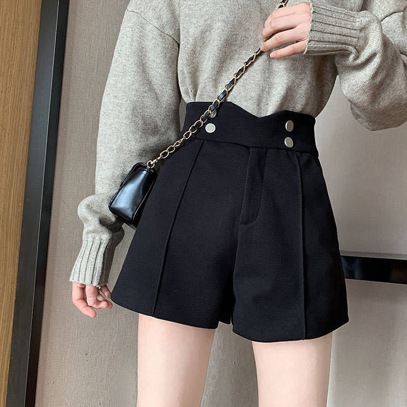 Woollen shorts autumn and winter women's 2020 new high waisted loose and slim Korean style wide leg boots