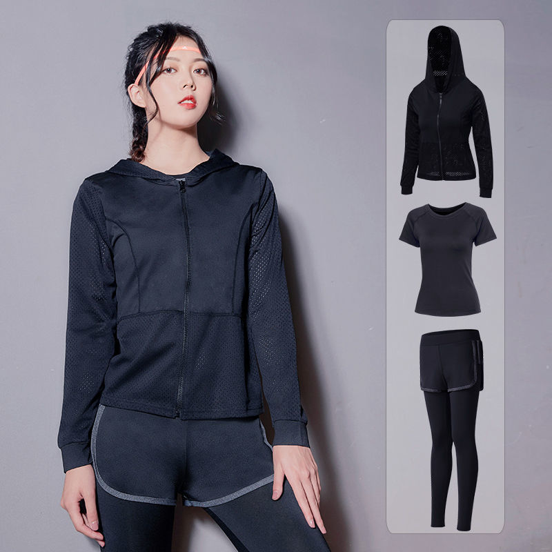 健身服套裝女運動服速乾衣學生跑步服夏秋季運動瑜伽服健身房顯瘦