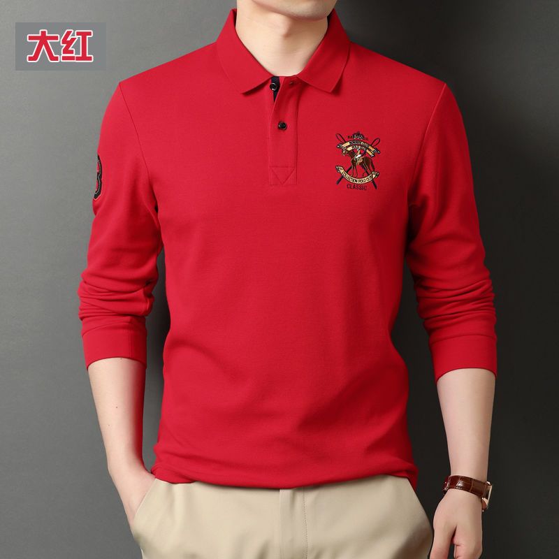 Men's thick cotton long sleeve embroidered polo shirt foreign trade big brand factory loose Lapel Paul T-shirt Fashion Top