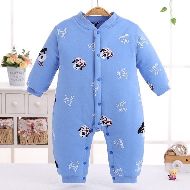 秋冬嬰兒薄棉加棉衣新生兒爬衣服男女孩寶寶無骨連體衣哈衣厚保暖