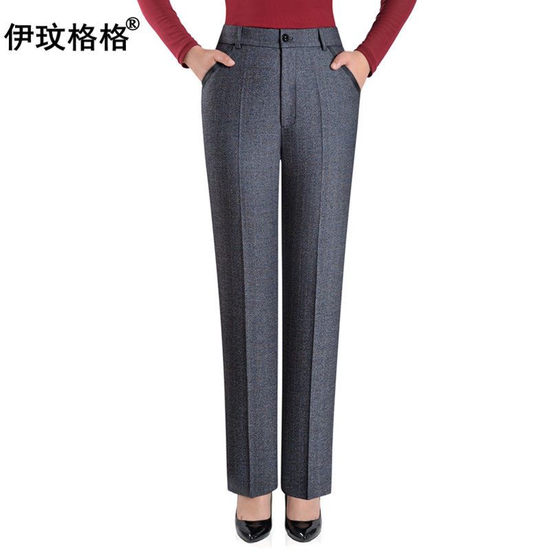 伊玟中老年直筒裤女秋冬2020休闲简约高腰妈妈中年西装裤女士裤子