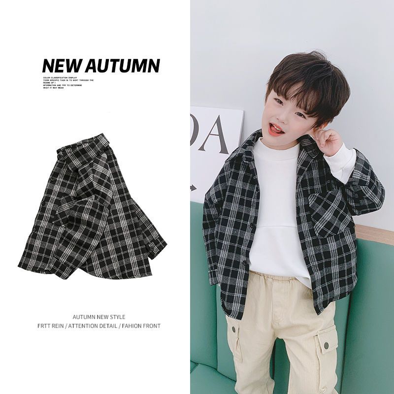 Boys' Long Sleeve Plaid Shirt spring and autumn new children's handsome cotton long sleeve casual shirt coat fashion