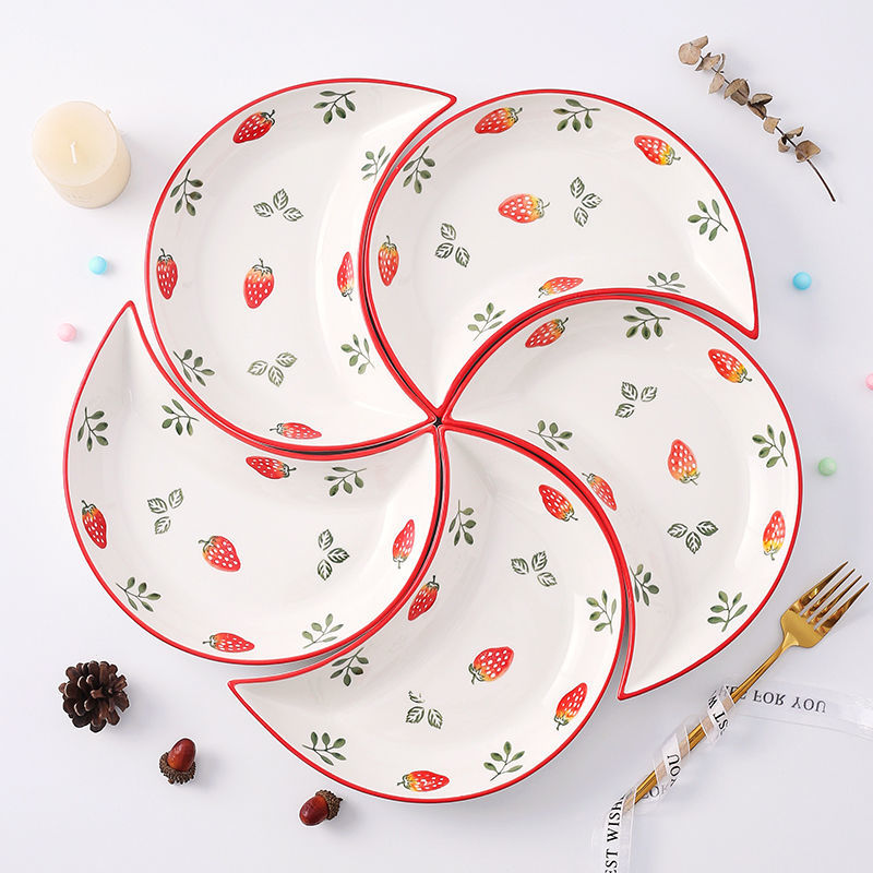 家用陶瓷月亮菜盘创意拼盘网红团圆情侣果盘北欧西式蛋糕点心碟子