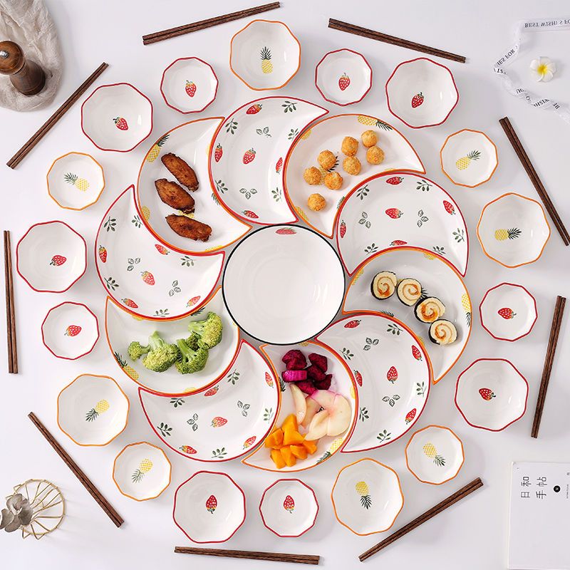 家用碗盘子手绘北欧创意网红餐具碟子菜盘爱心月亮盘情侣组合拼盘
