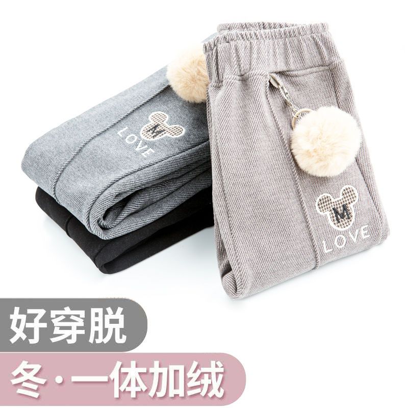 Girls' woolen trousers children's wear in autumn and winter season children's wear plush and thickening