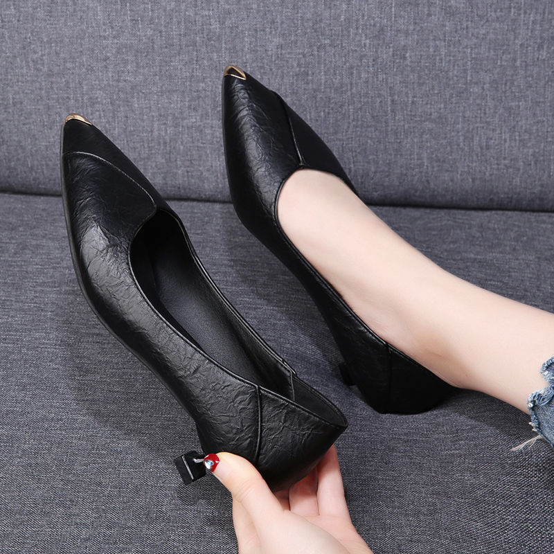 Black high heels women's stiletto heels autumn 2020 5cm single shoes women's interview comfortable medium heel professional stewardess work shoes