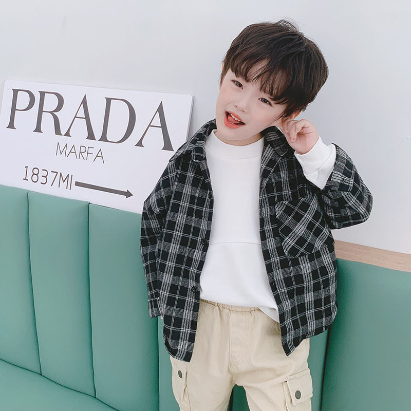 Boys' Long Sleeve Plaid Shirt spring and autumn new children's handsome cotton long sleeve casual shirt coat fashion