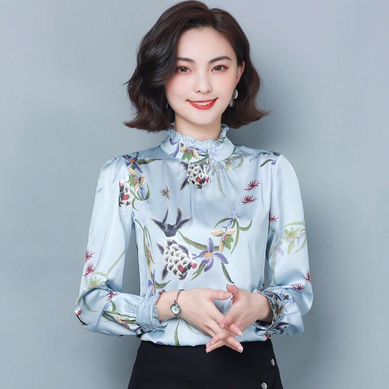 打底衫女長袖2022春裝新款寬鬆洋氣上衣荷葉領氣質遮肚子長袖襯衫