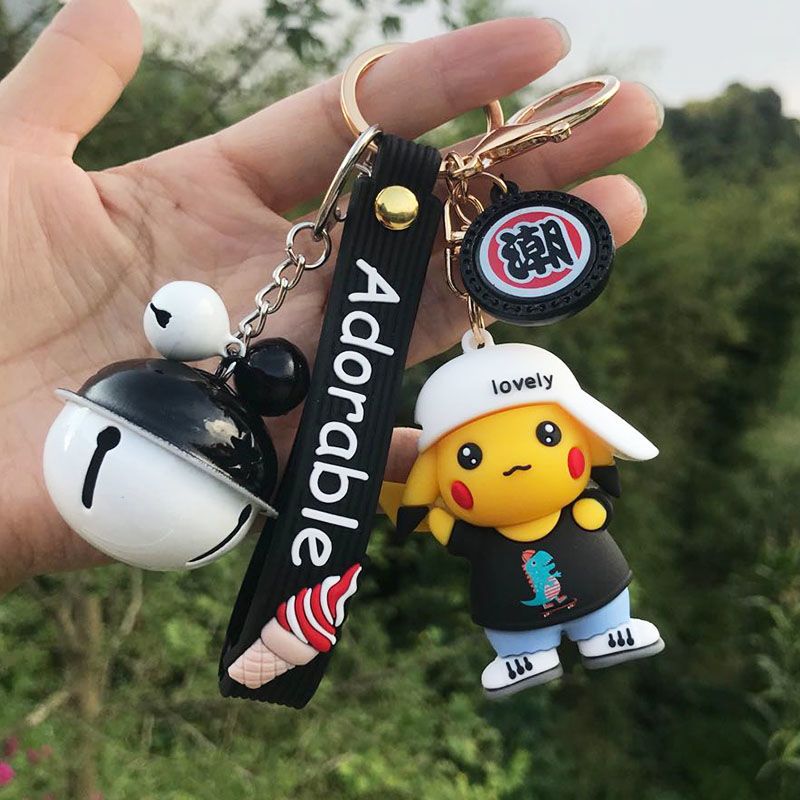 Pikachu car key chain schoolbag small pendant couple backpack cartoon hanging doll Trinket