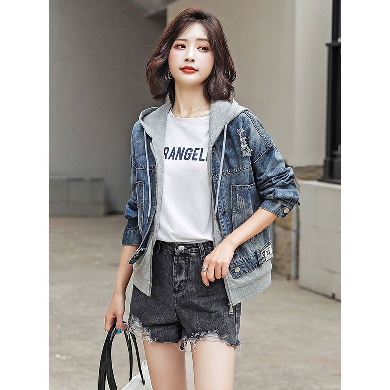Spring and autumn 2020 new short small fresh hooded denim coat for female students BF