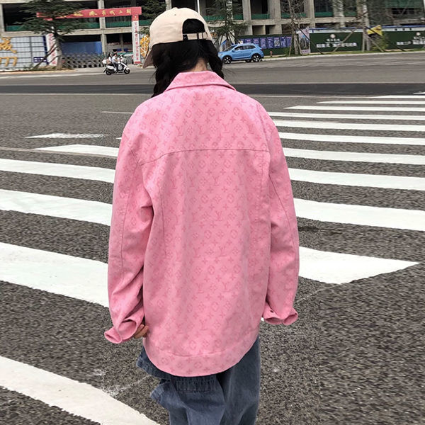 New spring and autumn 2020 Peach Pink Plaid denim jacket for women's loose and versatile girl's long sleeve jacket trend