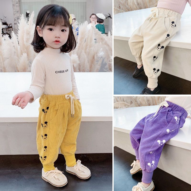 Boys' autumn and winter trousers children's fleece thickened loose pants children's corduroy baby warm casual winter