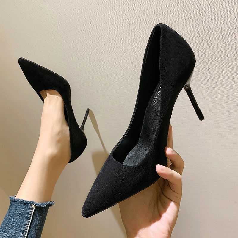 2020 new French style black sexy high-heeled shoes women's spring and autumn women's shoes stiletto all-match net red professional work shoes