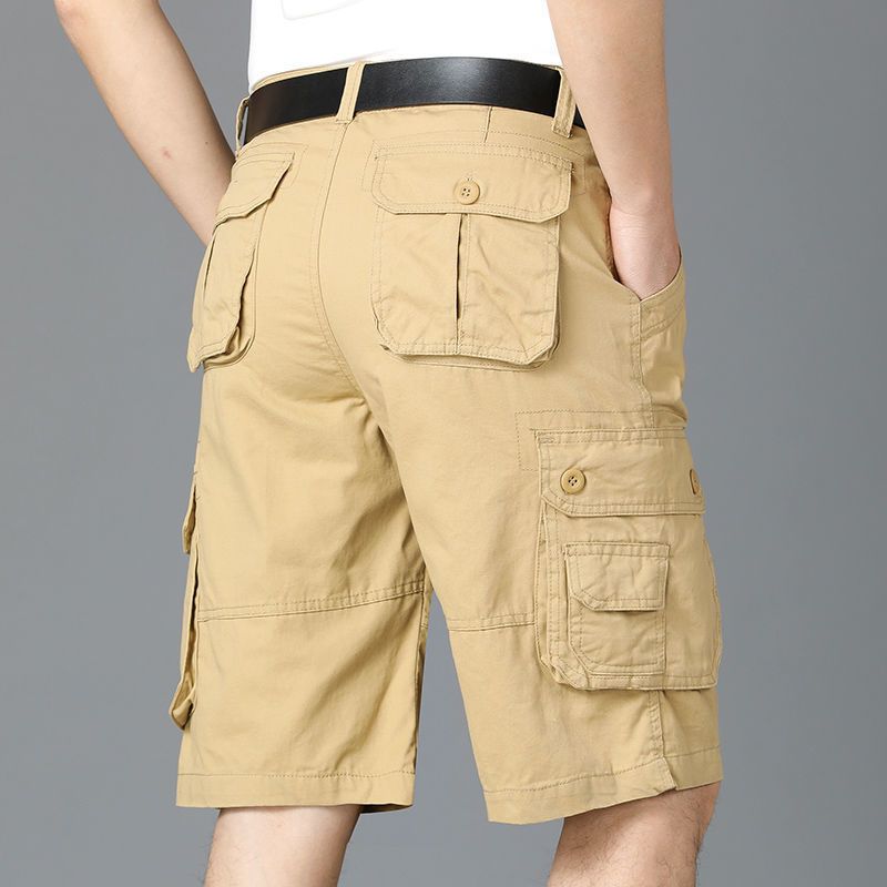 Cotton cropped pants men's shorts Multi Pocket military pants young and middle-aged large loose straight casual breeches