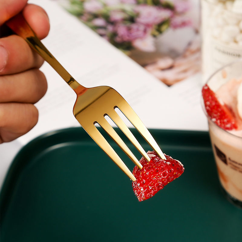 韩式ins不锈钢勺叉加厚长柄家用吃饭拉面创意网红小圆勺餐具套装