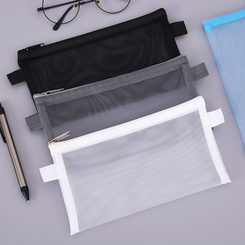 透明简约学生考试笔袋大容量网格网纱文具袋多功能收纳袋化妆袋