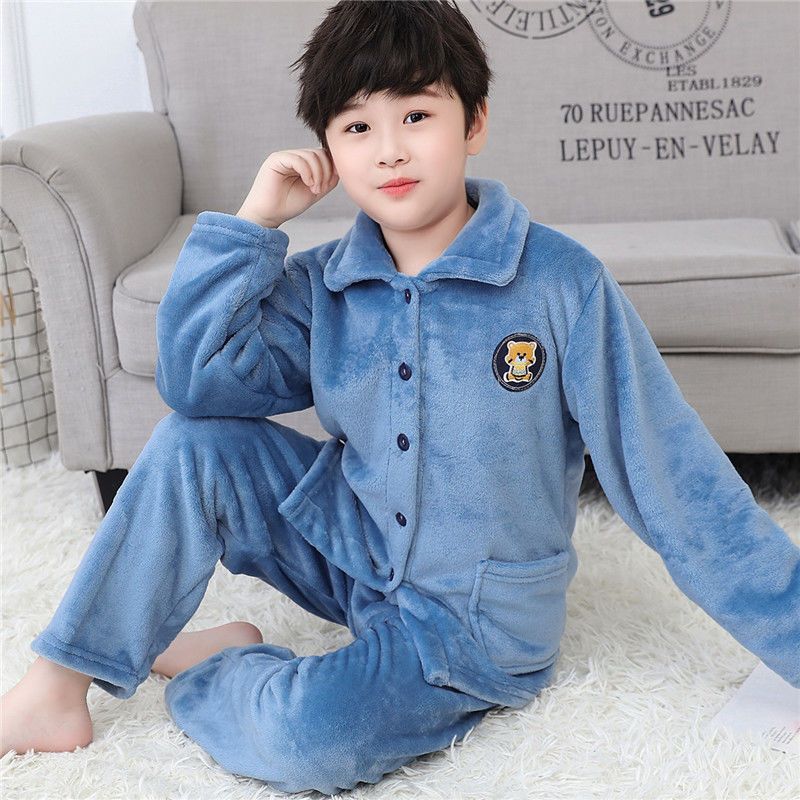 秋冬季法蘭絨兒童睡衣家居服小孩男童女童珊瑚絨男孩寶寶加厚套裝
