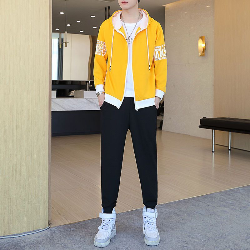 Men's jacket spring and autumn boys casual suit Korean style trendy men's handsome sportswear a set of student clothes